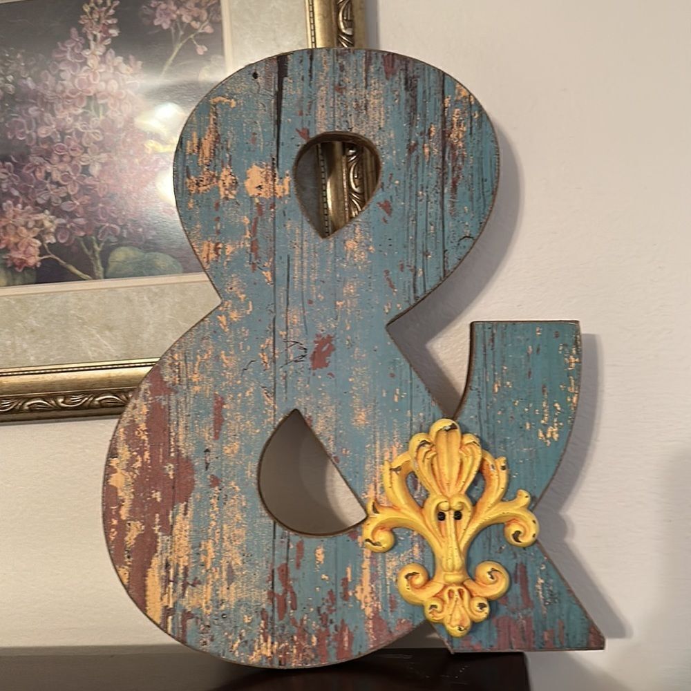 Shabby Chic Country Farmhouse Barn Shed Teal Brown Gold Pressed Wood & Sign